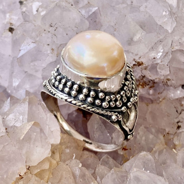 RR 15021 PL-(HANDMADE 925 BALI SILVER RINGS WITH MABE PEARL)